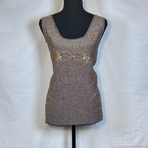 G.O.S.P.E.L. Metallic Gold Knit Tank Top Beaded Embellished Y2K Size 12